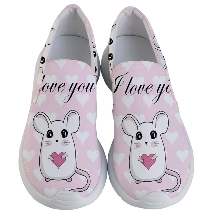 Cute mouse - Valentines day Women s Lightweight Slip Ons