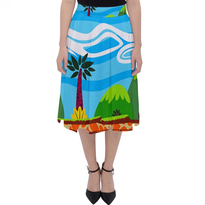 Landscape Background Nature Sky Folding Skater Skirt