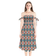 Squares Geometric Abstract Background Shoulder Tie Bardot Midi Dress by Nexatart