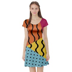 Background Abstract Memphis Short Sleeve Skater Dress