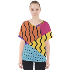 Background Abstract Memphis V-neck Dolman Drape Top