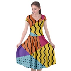 Background Abstract Memphis Cap Sleeve Wrap Front Dress