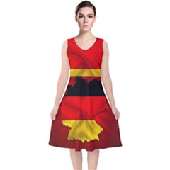 Germany Map Flag Country Red Flag V-neck Midi Sleeveless Dress  by Nexatart