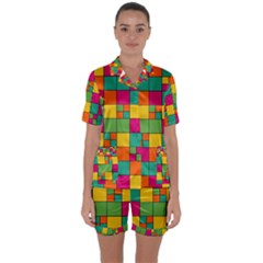 Squares Abstract Background Abstract Satin Short Sleeve Pyjamas Set