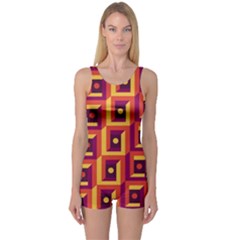 3 D Squares Abstract Background One Piece Boyleg Swimsuit by Nexatart