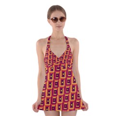 3 D Squares Abstract Background Halter Dress Swimsuit  by Nexatart
