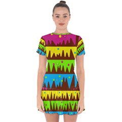 Illustration Abstract Graphic Drop Hem Mini Chiffon Dress