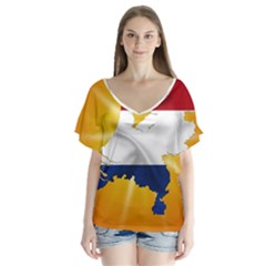 Holland Country Nation Netherlands Flag V-neck Flutter Sleeve Top by Nexatart