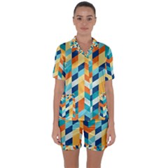 Geometric Retro Wallpaper Satin Short Sleeve Pyjamas Set by Nexatart