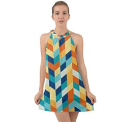 Geometric Retro Wallpaper Halter Tie Back Chiffon Dress