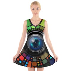 Lens Photography Colorful Desktop V-neck Sleeveless Skater Dress by Nexatart