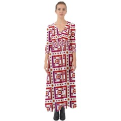 Background Abstract Square Button Up Boho Maxi Dress