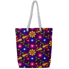 Flower Pattern Illustration Background Full Print Rope Handle Tote (small)