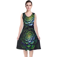 Nature Desktop Flora Color Pattern V-neck Midi Sleeveless Dress 