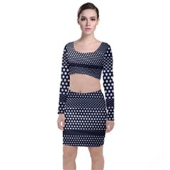 Holes Sheet Grid Metal Long Sleeve Crop Top & Bodycon Skirt Set by Nexatart