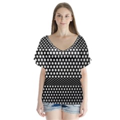 Holes Sheet Grid Metal V-neck Flutter Sleeve Top by Nexatart