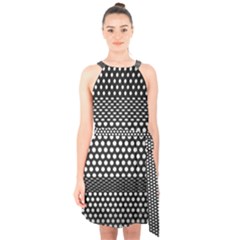 Holes Sheet Grid Metal Halter Collar Waist Tie Chiffon Dress by Nexatart