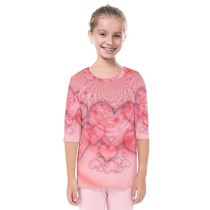 Heart Love Friendly Pattern Kids  Quarter Sleeve Raglan Tee