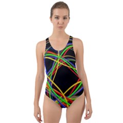 Ball Abstract Pattern Lines Cut-out Back One Piece Swimsuit