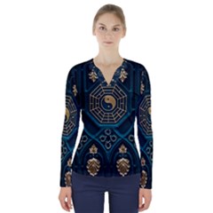 Ying Yang Abstract Asia Asian Background V-neck Long Sleeve Top