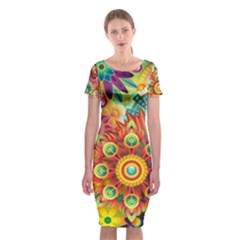 Colorful Abstract Background Colorful Classic Short Sleeve Midi Dress