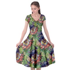 Background Square Flower Vintage Cap Sleeve Wrap Front Dress by Nexatart