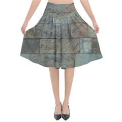 Wall Stone Granite Brick Solid Flared Midi Skirt by Nexatart