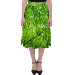 Green Wood The Leaves Twig Leaf Texture Folding Skater Skirt