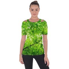 Green Wood The Leaves Twig Leaf Texture Short Sleeve Top by Nexatart