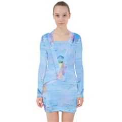 Background Art Abstract Watercolor V-neck Bodycon Long Sleeve Dress by Nexatart