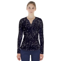 Abstract Collage Patchwork Pattern V-neck Long Sleeve Top by dflcprints