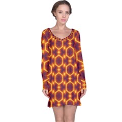 Black And Orange Diamond Pattern Long Sleeve Nightdress by Fractalsandkaleidoscopes