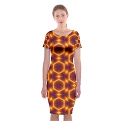 Black And Orange Diamond Pattern Classic Short Sleeve Midi Dress