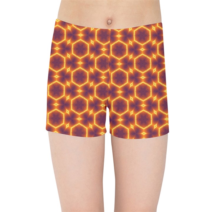 Black and Orange Diamond Pattern Kids Sports Shorts