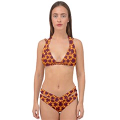Black And Orange Diamond Pattern Double Strap Halter Bikini Set