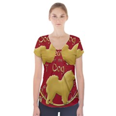 Year Of The Dog - Chinese New Year Short Sleeve Front Detail Top by Valentinaart