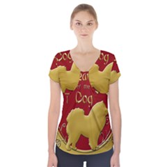 Year Of The Dog - Chinese New Year Short Sleeve Front Detail Top by Valentinaart