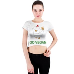 Go Vegan - Cute Chick  Crew Neck Crop Top by Valentinaart