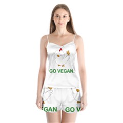 Go Vegan - Cute Chick  Satin Pajamas Set by Valentinaart