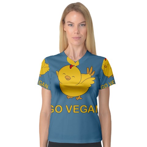 Go Vegan - Cute Chick  V-neck Sport Mesh Tee by Valentinaart