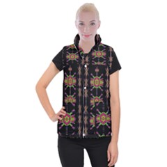 Paradise Flowers In A Decorative Jungle Women s Button Up Puffer Vest by pepitasart