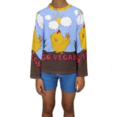 Go Vegan - Cute Chick  Kids  Long Sleeve Swimwear by Valentinaart