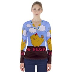 Go Vegan - Cute Chick  V-neck Long Sleeve Top by Valentinaart