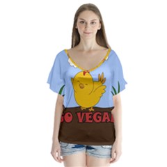 Go Vegan - Cute Chick  V-neck Flutter Sleeve Top