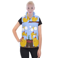 Go Vegan - Cute Chick  Women s Button Up Puffer Vest by Valentinaart