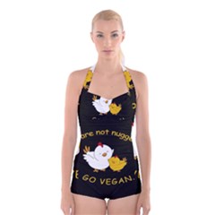Go Vegan - Cute Chick  Boyleg Halter Swimsuit 
