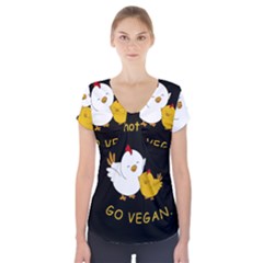 Go Vegan - Cute Chick  Short Sleeve Front Detail Top