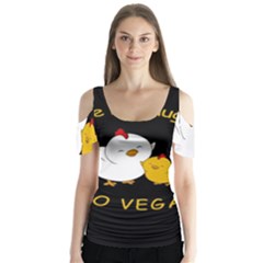 Go Vegan - Cute Chick  Butterfly Sleeve Cutout Tee 