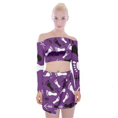 Purple Off Shoulder Top With Mini Skirt Set