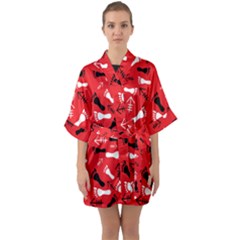 Red Quarter Sleeve Kimono Robe by HASHHAB